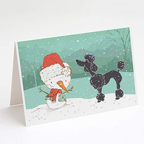 Caroline's Treasures CK2064GCA7P Black Poodle Snowman Christmas Greeting Cards and Envelopes Pack of 8 Blank Cards with Envelopes Whimsical A7 Size 5x7 Blank Note Cards
