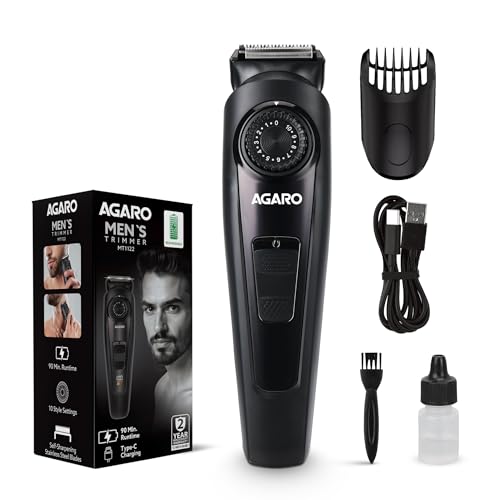 Image of AGARO Beard Trimmer MT1122, 10 Length Settings with digital display USB rechargeable multifunctional for home and travel