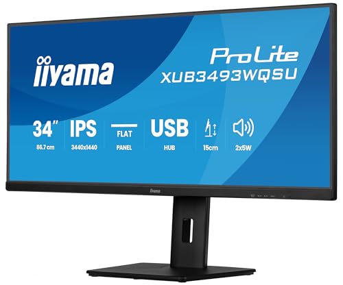 Image of iiyama Prolite XUB3493WQSU-B6 34 inch IPS LED Monitor UWQHD HDMI DP USB 3.2 USB-C 7.5W Adaptive Sync Pip PBP Height Adjustment Black