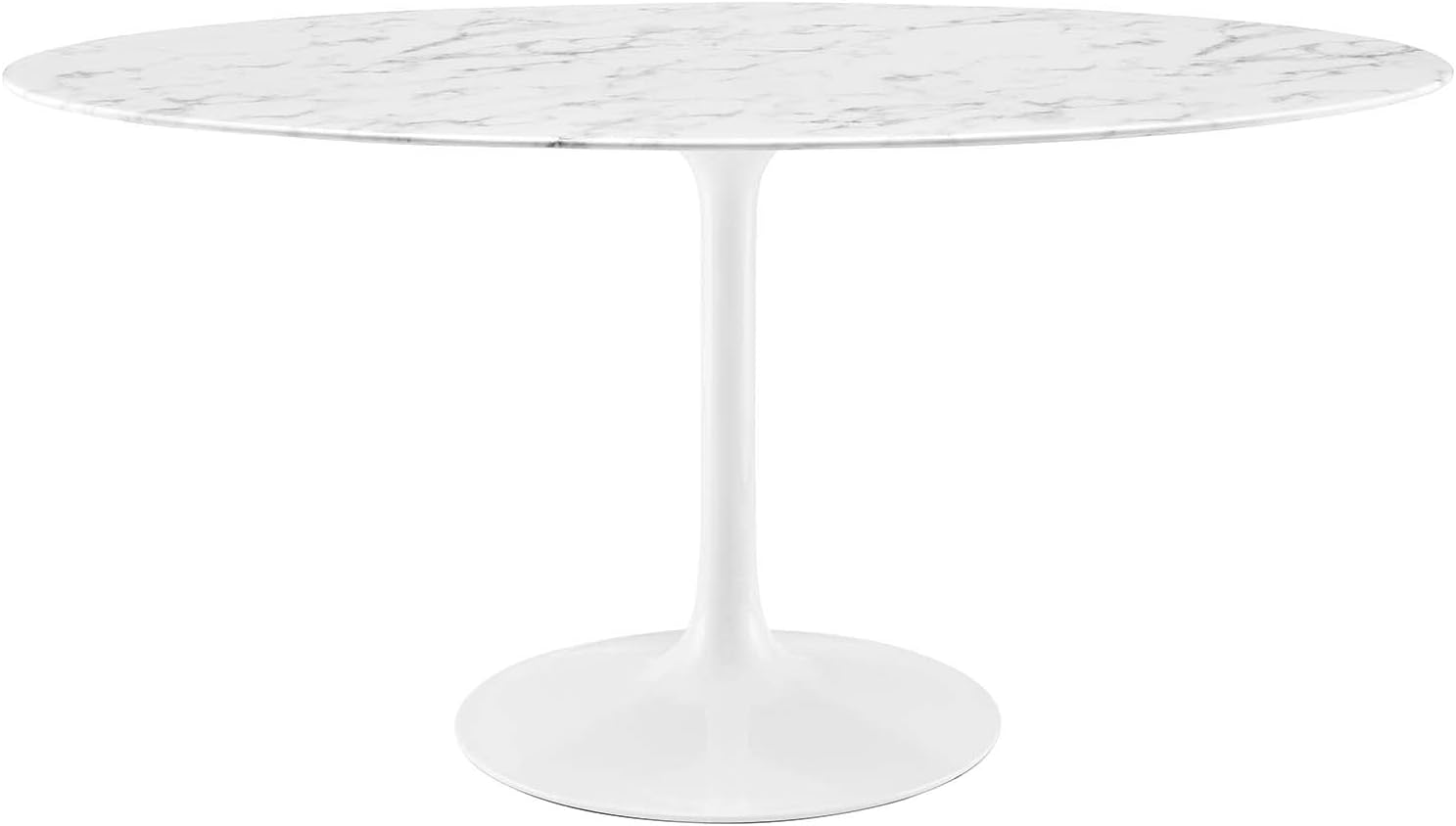 Modway Lippa 60" Oval-Shaped Mid-Century Modern Dining Table with Artificial Marble Top and White Base