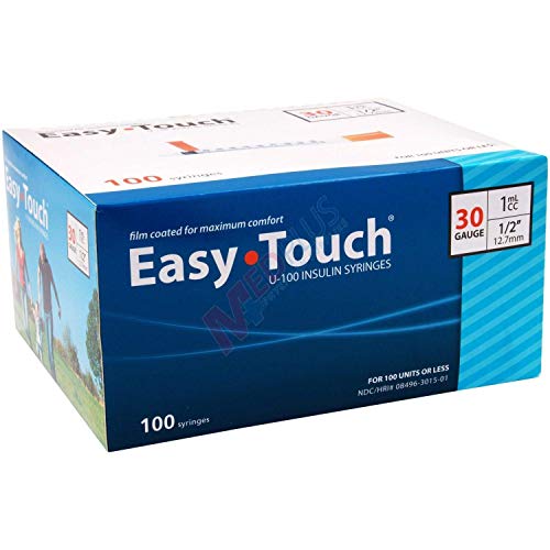 Easy Touch Syringes, 30 Gauge 1cc Â½, 100 Syringes Each Box (0.5 30Gx1/2)