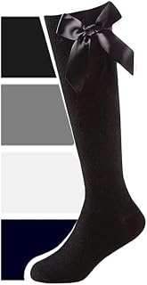 1 Pair Knee High School Socks Girls Cotton Sox Back to School Socks with Fluffy Ribbons Bow, Party Wear Stockings Comfort Fit Long Kids School Socks Uniform Girls Bow Knee High Sock (PACK 1)
