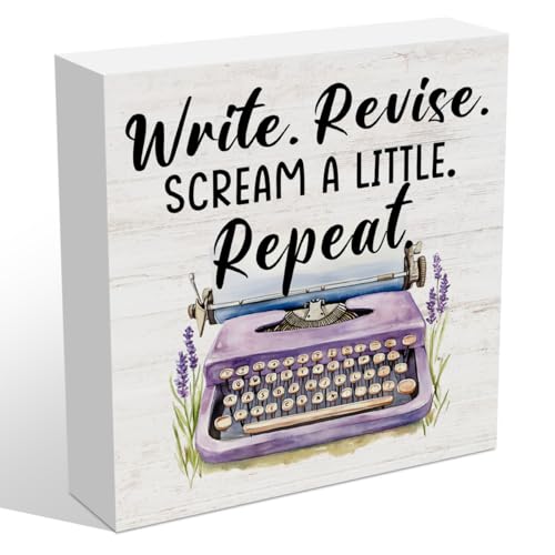 Retro Writer Wood Box Sign, Writer Gifts for Women Novelist Typewriter Writing Lover Journalist,...