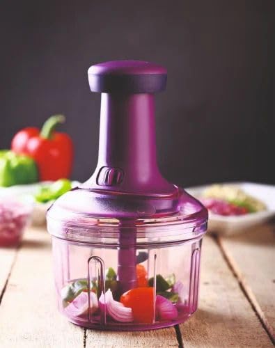Push & Chop 2 in 1 Manual Vegetable Chopper, Purple, 750ml, 420 Grade Stainless Steel Blades, Safe Lid Lock-image-21