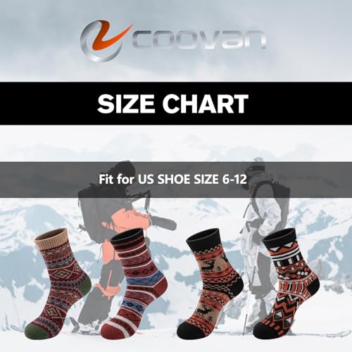 COOVAN Mens Wool Socks Winter Warm Pattern Thick Hiking Thermel Cold Weather Crew Socks 5 Pairs3