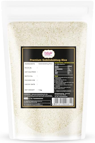 Image of Delight Foods Premium Bengali Gobindobhog Rice 1kg | 2 Years Old Aged | Unpolished Aromatic Short Grain Chawal | Grown in Bengal | Ideal for Payesh /Kheer, Biryani & Pulao