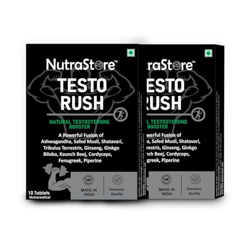 Image of NutraStore TestoRush Mini (Pack of 2) | Testosterone Supplement for Men | 10-Powerful Herbs | Ashwagandha, Safed Musli, Ginseng, Tribulus & Cordyceps | Energy, Vitality & Stamina | 20 Veg Tablets