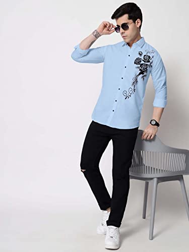 Image of Zombom Men's Regular Fit Cotton Blend Printed Spread Collar Full Sleeve Casual Shirt