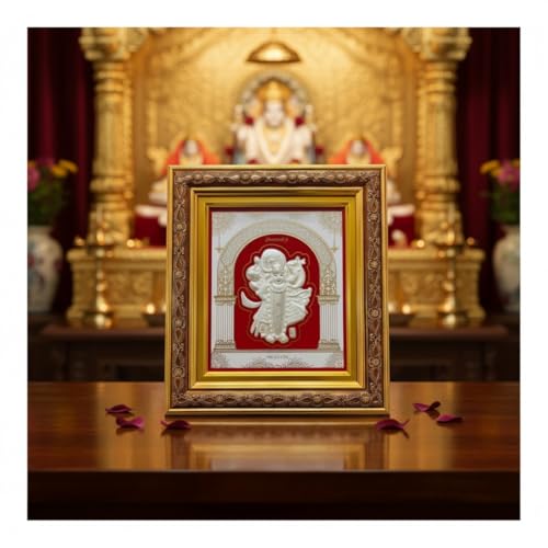 Image of BHAGWATIJEWELS 999 Pure Silver Shrinathji Frame | Divine Home Decor | Wall Mount Square Photo for Gift, Wooden PhotoFrame for Temple & OfficeDecor, SilverGift Items | hangingframe (10.50 inch x 9 inch Inch)