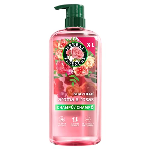 Herbal Essences Champú Suavidad Rosa 650ml Pelo Seco Sedoso Nutrido, Esencia Rosa, Ingredientes Origen Natural, Sin Siliconas, Vegano, Libre Crueldad