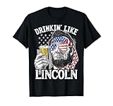 Drinking Like Lincoln 4th of July Men Abraham Merica Flag T-Shirt