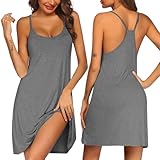Ekouaer Women's Racerback Sleeveless Nightgown, Grey, Medium