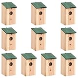 vidaXL Nichoirs en Bois de Sapin Massif, 10 Pièces, 12x12x22 cm, Boîtes de Nidification pour Petits Oiseaux Sauvages, Jardin et Terrasse, Trou d’Entrée 4 cm