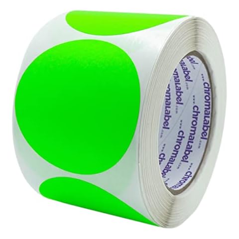 ChromaLabel 3 Inch Round Sticker Labels, High Visibility Permanent Sticky Dots Color Coding Labels, Easy to Write On Color Coded Stickers - 500 Colored Labels per Roll - Matte Finish Fluorescent Green Cover