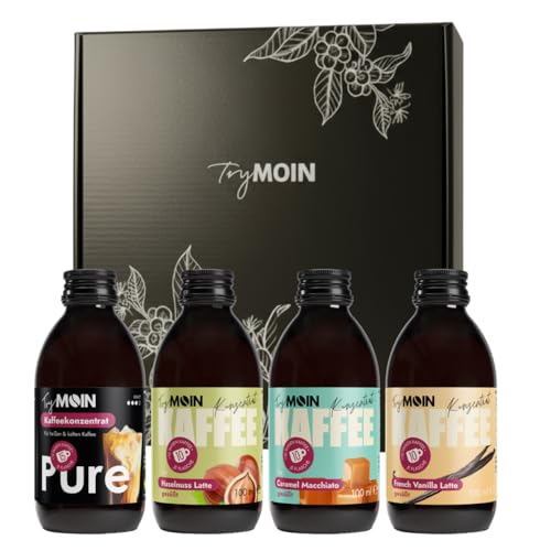 TryMOIN 4er Probier- und Geschenkset – Kaffeekonzentrate für Iced Coffee, Cappuccino, Frappé & Latte | mit Bio-Fairtrade Kaffee, 45 Portionen pro Set