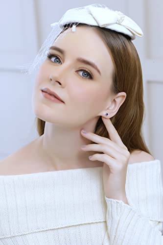 Sapphire Earrings for Women Sterling Silver Trendy Round-Cut Created Blue Gemstone Solitaire Studs for Men Bridesmaids Prom Gift3