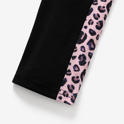 Image of PATPAT Big Kid Girls 2 Piece Outfits Crew Neck Leopard Color Block Top and Leggings Girl Sweatpants Tracksuits, Black, 7-8 Years
