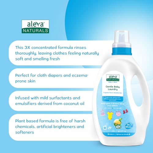 Image of Aleva Naturals Baby Laundry Liquid Detergent - 7.2Liter Canadian Laundry Liquids for Baby Clothes Fragrance Free Stain Remover Laundry Detergent Liquid Coconut Surfactants (Pack of 6 X 1.2L)