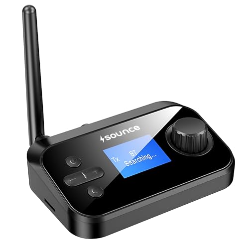 Image of Sounce 3-in-1 Bluetooth 5.0 Audio Adapter with LCD Display - Wireless Transmitter, Receiver & Bypass Mode with AUX /Optical /RCA, Dual Link Support for TV, PC, Home Stereo, Speakers & Headphones