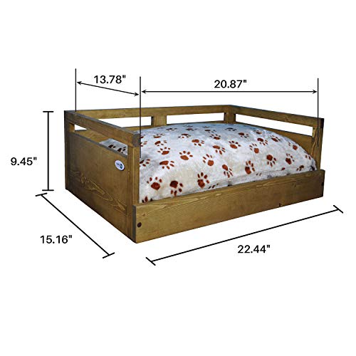 Iconic Pet Sassy Paws Wooden Pet Bed With Paw Printed Comfy Cushion For Dogs & Cats In Varying Sizes & Colors #TOP2
