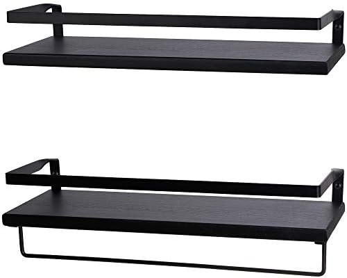 Peter's Goods Wall Shelves for Living Room Cedar Wood Floating Shelves for Bathroom, Bedroom and Kitchen Decorative Shelf Set of 2 Rustic Shelves with Rail, Antiqued Black Silver