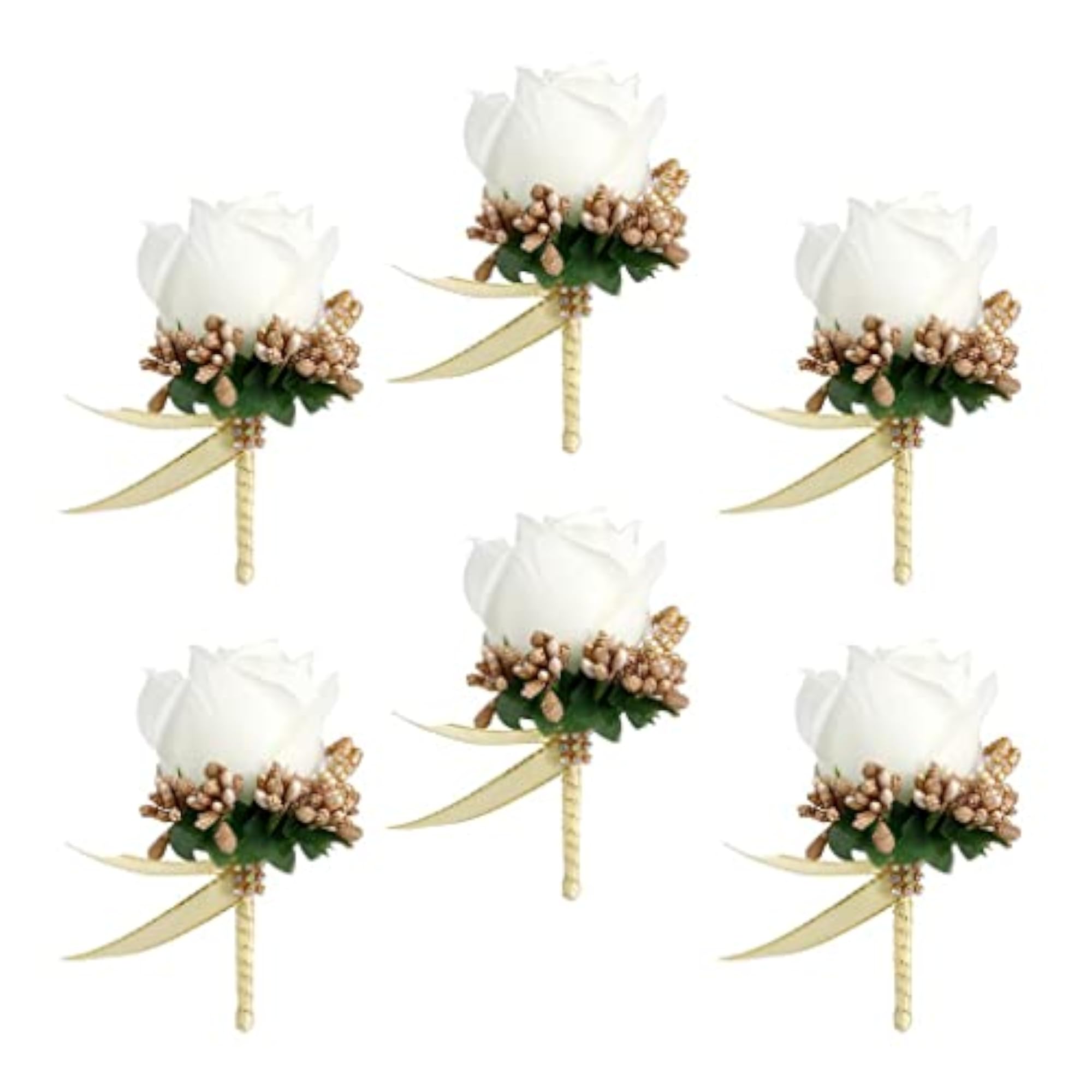 Stimulation Rose Flower Brooch Pin, White and Gold