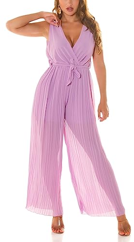 Koucla Wickel V-Neck Plissee Maxi Jumpsuit semi-transparent mit Gürtel One...