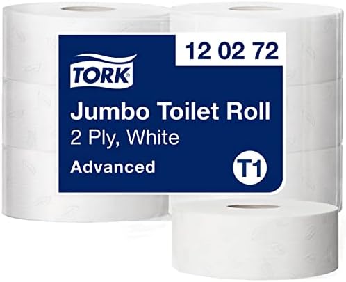 Tork Jumbo Two Ply Toilet Paper Rolls Compatible with T1 Jumbo Toilet System, Pack of 6 Rolls (6 x 1800 Sheets)