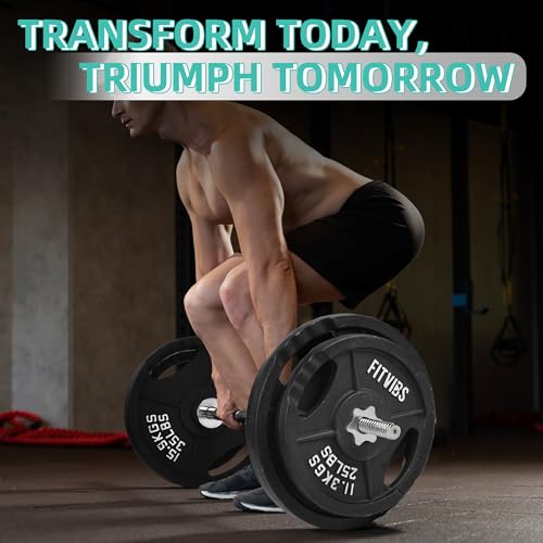 Image of Fitvids 1 Inch Standard Barbell Weight Plates and Bar Set, 5 FT Barbell Bar and 85 LB(2.5-25 LB) Barbell Weight Set for Home Gym Strength Training, Double-grip Design