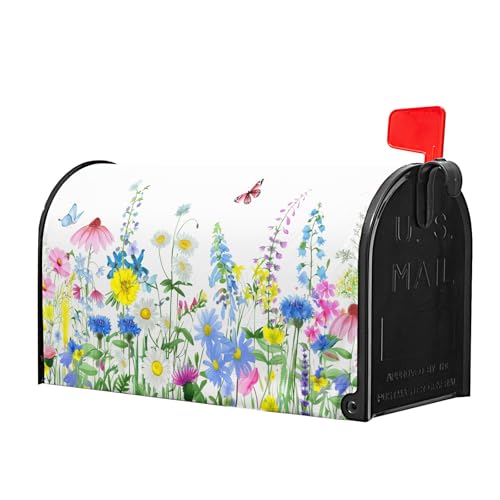 Image of Spring Summer Flowers Mailbox Covers Magnetic Summer Butterfly Floral Mailbox Cover Standard Size 21 X 25.5 Inch Spring Holiday Welcome Wrap Post Letter Box Decorative for Outdoor Home Garden Yard