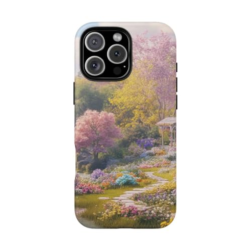 Coque iPhone 16 Pro Max antichoc rigide mate jardin fleuri cascade