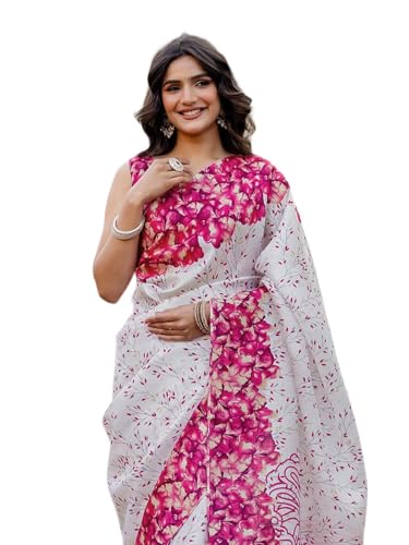 Image of SIRIL Women's Cotton Printed Saree with Unstitched Blouse Piece
