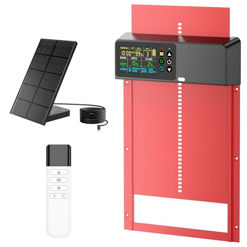 ZenxyHoC Chicken Coop Door Solar Powered with Programmable Remote Control, Automatic Aluminum Chicken Door 4 Modes with Color LCD Display