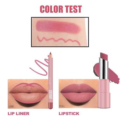 Nude Pink Lipstick Lip Liner Set, Matte Soft Pink Lipliner Long Lasting Waterproof Lip Stick, Silky Smooth Full-Coverage Highly Pigmented Lipsticks Lip Line Pencil Set, Gift for Women - Image 5
