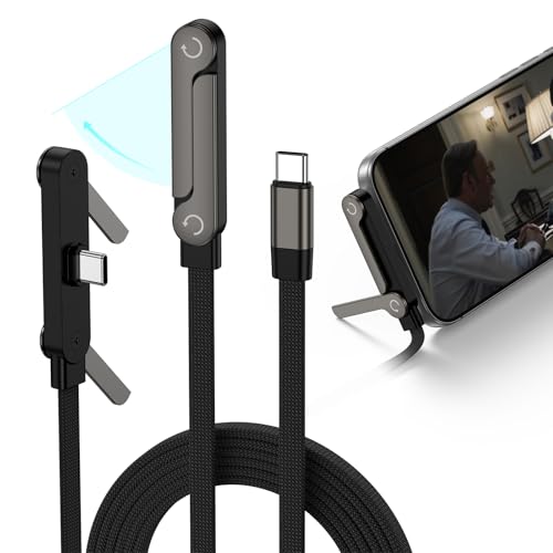 240W USB C to USB C Cable Fast Charging 5FT Invisible Type C Cable with Built-in Phone Stand T-Shaped Foldable Cord USBC Cable with 90 Angled Kickstand for Samsung Galaxy S26 Ultra S26 S25 iPhone 17e