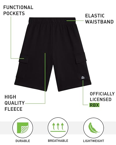 RBX Boys' Active Shorts - 2 Pack Breathable Performance Fleece Athletic Shorts with Functional Pockets (Sizes: 8-16)2