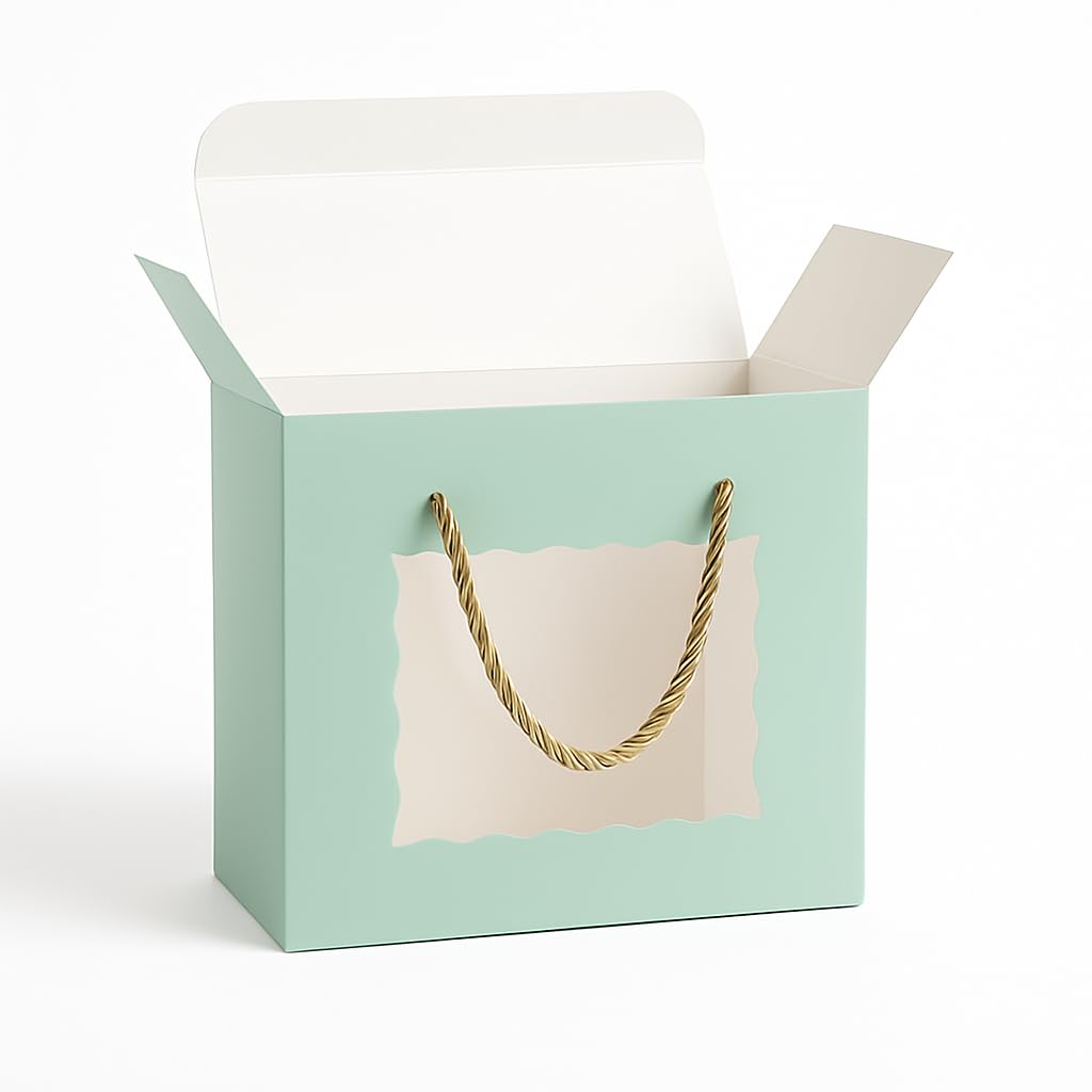 mudrit Hamper Gift Boxes 8x8x4 inches pack of 10, Gift Bag with Handles, Premium Packaging for Party Favors, Weddings, Birthday, Festive Gifting (Green)-image-12