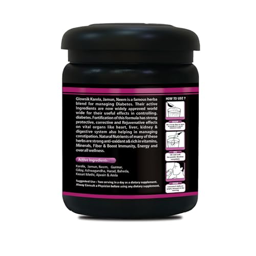Image of GLOWSIK Karela Jamun Neem Powder with 11 Potent Herbs | Natural Sugar Management & Cholesterol Support | 100% Ayurvedic Detox Powder - 400 GMS