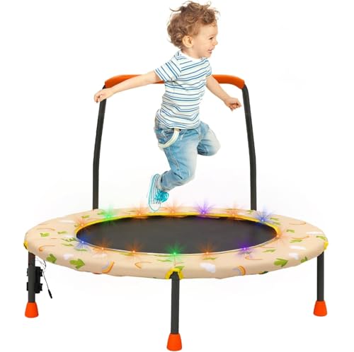 Trampolin Kinder Indoor Outdoor Mini Kindertrampolin mit Verstellbarer Haltegriff Gepolsterter Sicherheitsabdeckung, Trampolin Klein für ab 3 Jahre