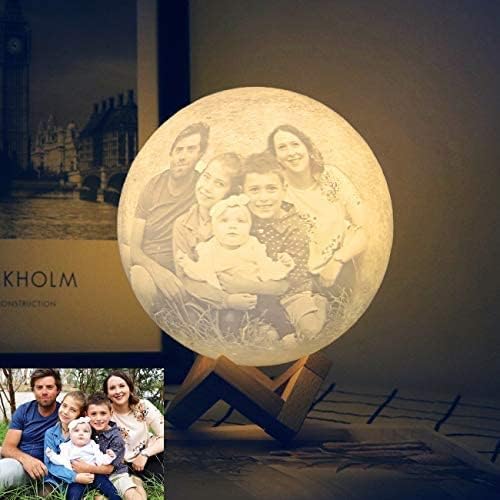 AED Mothers Day Gifts from Aaughter for Mom Personalized Moon Lamp with Photo Text Wooden Stand & Remote/Touch Control 16 Colors (Diameter 5.9 inch)
