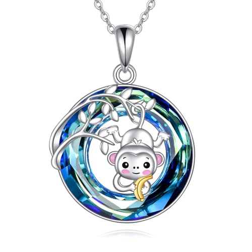 DAYLINLOVE Collar de mono de plata de ley 925 con colgante de cristal de mono, bonito regalo para mujer, Plata esterlina, No es una piedra preciosa