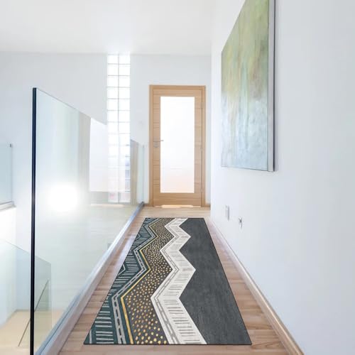 Alfombra gris para pasillo moderna de 100 x 250 cm antideslizante lavable 6