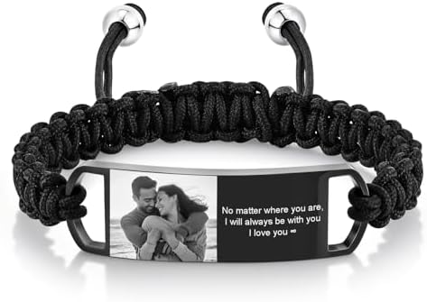 MPRAINBOW Custom Picture Bracelets for Men - Stainless Steel Adjustable ID Bracelet,Free Engraved Personalized Photo Bracelets, Engraving Photo Text Name Wristbands Jewelry Gifts for Him Boyfriend