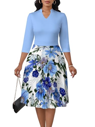 Image of PinkPatty Women's Casual A-line Midi Dresses 3 /4 Sleeve V Neck Fit and Flare Dress with Pockets