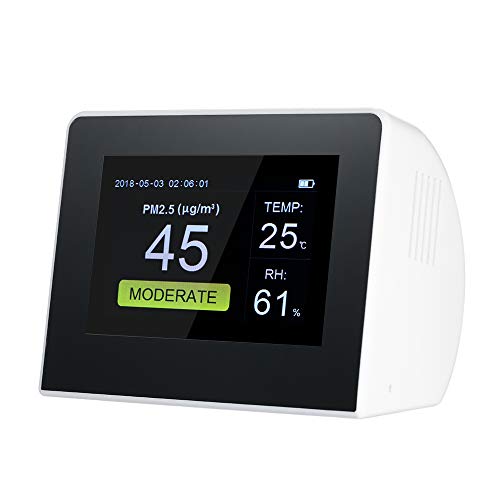 SIRUL Monitor de Calidad del Aire, Detector de Gas Digital para Interiores Exteriores PM2.5   HCHO TVOC   PM10   PM1.0 Probador de Temperatura y Humedad Medidor de CO2 Monitor Analizador de Gas