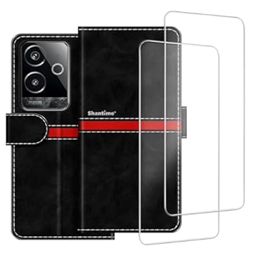 ESACMOT Capa de telefone compatível com Oppo Realme GT 6 5G China RMX3800 + [2 unidades] película protetora de tela de vidro, capa protetora magnética de couro premium (6,7 polegadas) preta