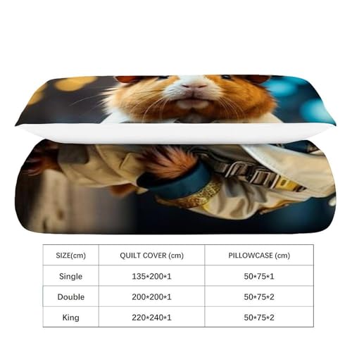 Housse de couette single imprimé 3D hamster pirate 135x200 microfibre résistante avec zip - 4