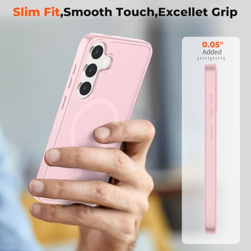 Image of SUPFINE Magnetic for Samsung Galaxy S24 Plus Case / S25 Plus Case with Screen Protector, (Built-in Magnets) (Military Grade Drop Protection) Slim Translucent Shockproof Phone Case,Pink
