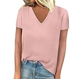 𝐖𝐚𝐫𝐞𝐡𝐨𝐮𝐬𝐞 𝐃𝐞𝐚𝐥s 𝐀𝐧𝐠𝐞𝐛𝐨𝐭𝐞, Sommer Tops Kurzärmlige Übergröße Outdoor Oberteile Streetstyle Sommer Soft Top Passform V Ausschnitt Sportoberteil Rosa M