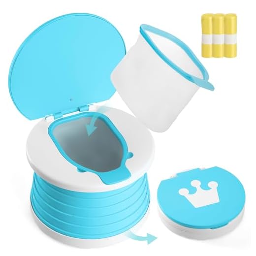 NEW Improved Spill Free Design Portable Potty for Toddlers Kids with new spill free bucket. Collapsible Foldable Potty Training Toilet with Reusable Bucket and Replacement Bags for Travel Camping Car
